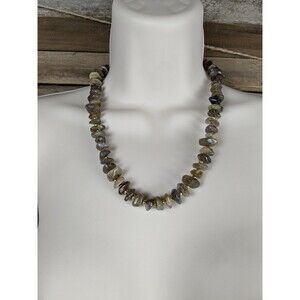 Vintage Multicolor Natural Stone Gold Tone Bead Barrel Clasp Necklace Boho